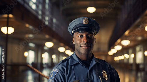 a uniformed correctional officer who patrols or interacts with inmates. ai generative