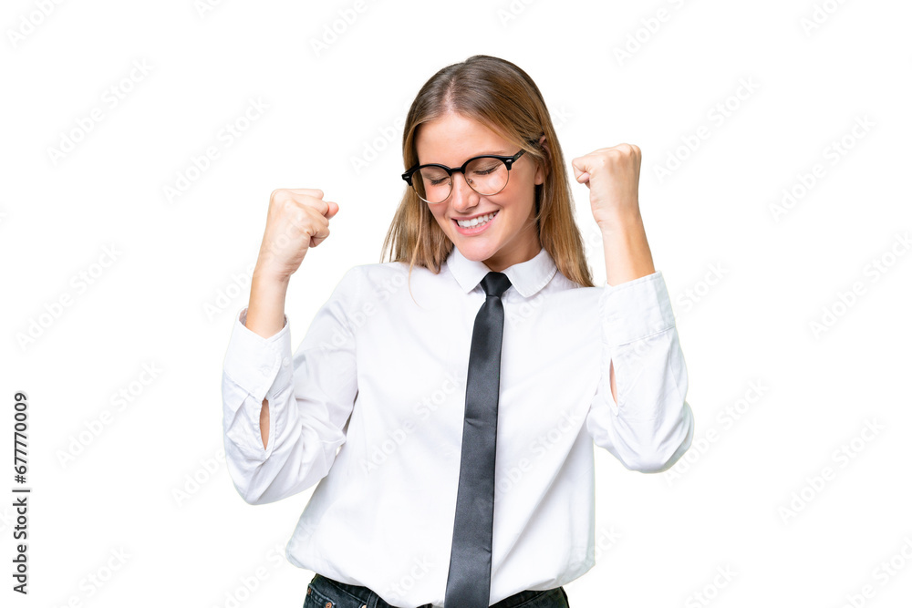 Young business caucasian woman over isolated background celebrating a victory Young business caucasian woman over isolated background celebrating a victory