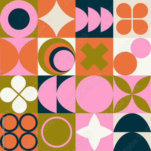 Abstract retro geometric seamless pattern. Geometric mid century modern style seamless pattern. Vector background print.