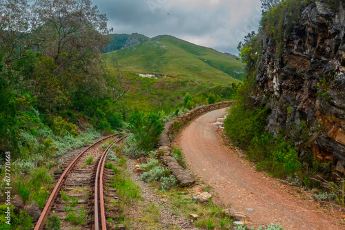 Where two passes meet. The Outeniqua railway pass is one of four passes which connected George to the hinterland. Here the railway pass passes the Montagu pass which was completed much earlier.