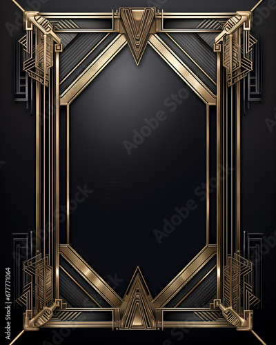 Golden art deco frame with ornament. Retro golden art deco or art nouveu frame in roaring 20s style. ,. photo