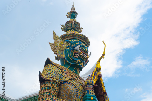 Giants front of the church at Wat Arun Temple. Wat Arun is among the best known of Thailand s landmarks. Wat Arun is a Buddhist temple in Bangkok Yai district of Bangkok  Thailand.