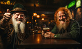 Two old friends in an Irish pub celebrating St. Patrick's Day, party invitation