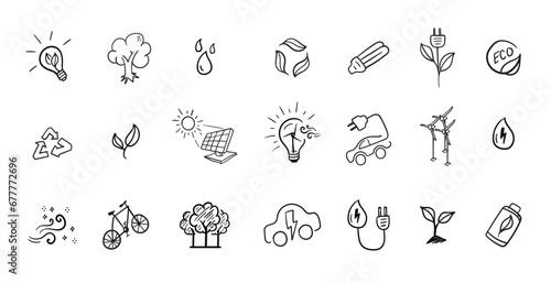 Set of environment eco doodle stroke icons