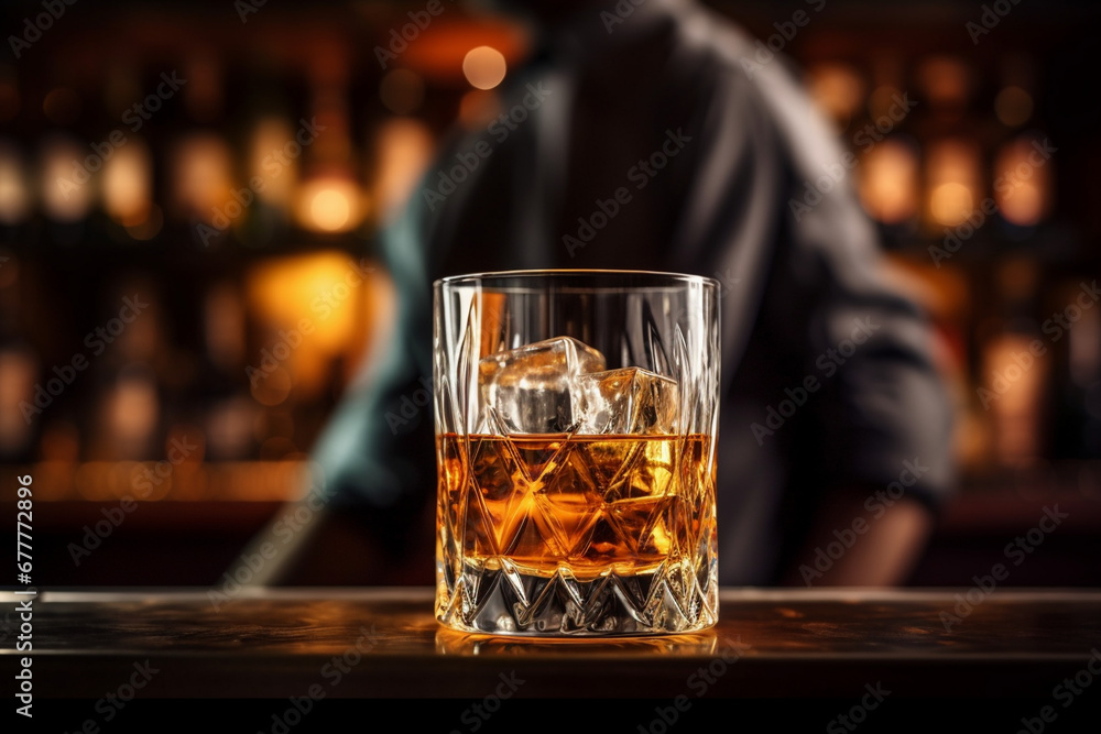glass of whiskey on a black background. generative ai. advertising of alcoholic drinks.	