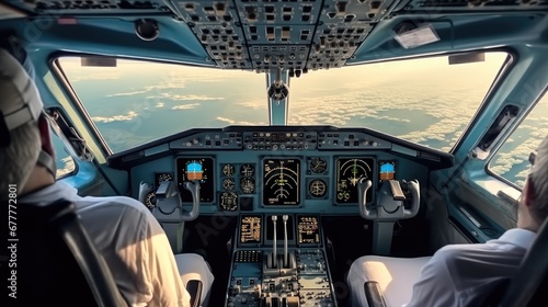 Cockpit 2 in Modern airliner. photo