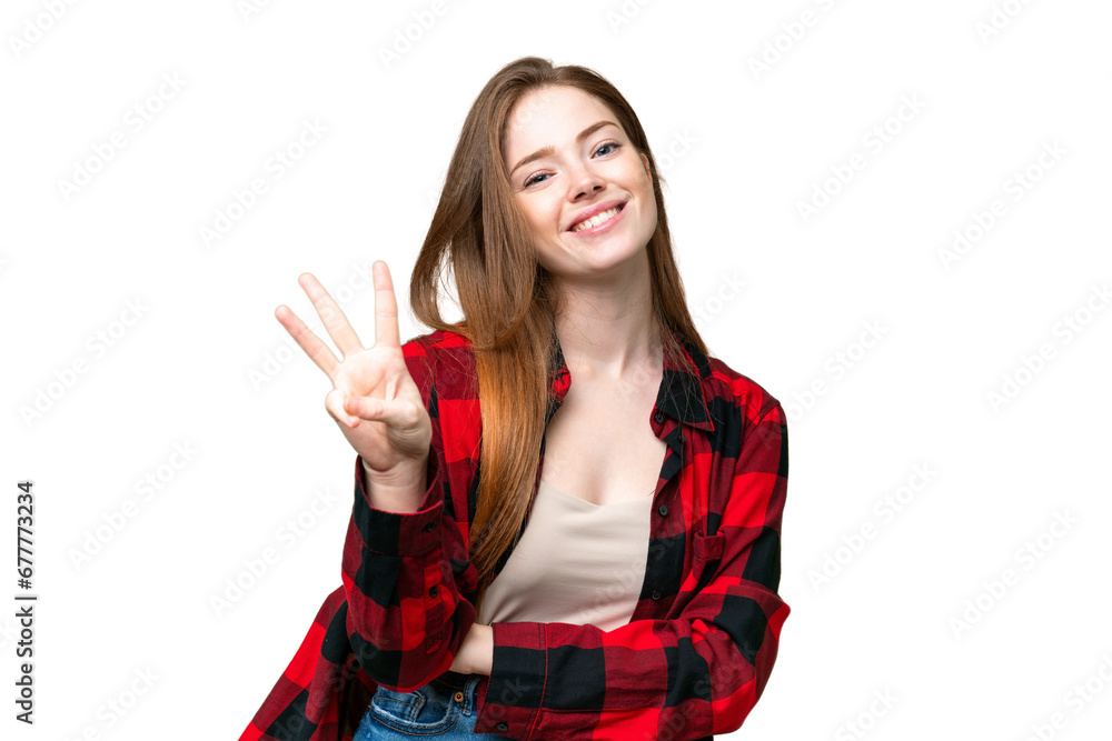 Young pretty woman over isolated chroma key background happy and counting three with fingers Young pretty woman over isolated chroma key background happy and counting three with fingers