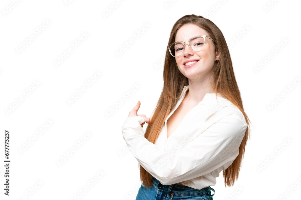 Young pretty woman over isolated chroma key background pointing back Young pretty woman over isolated chroma key background pointing back