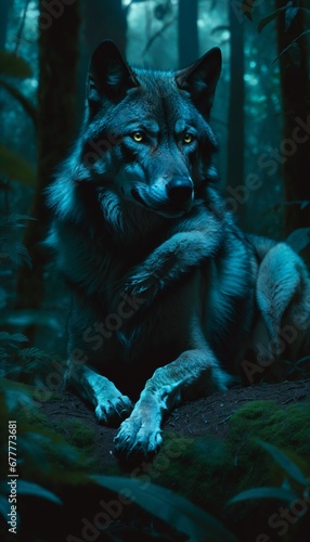 Lone Wolf Lounging in Twilight Woods