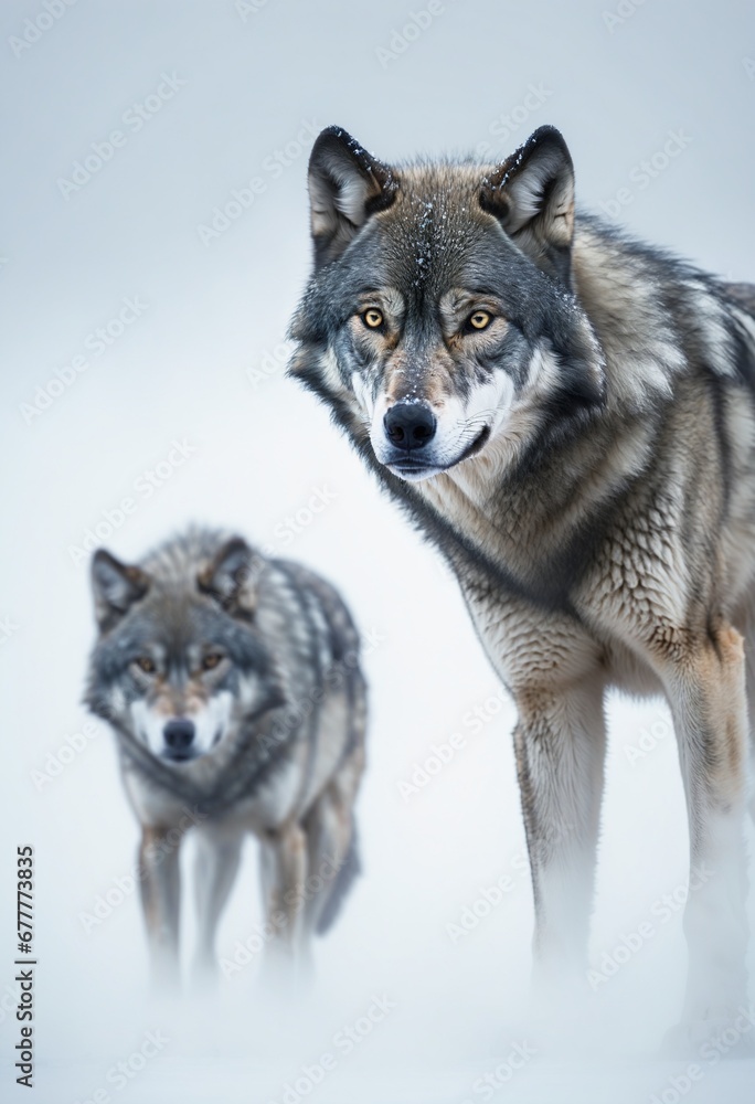 Intense Gaze of Predatory Wolves in the Wild Intense Gaze of Predatory Wolves in the Wild