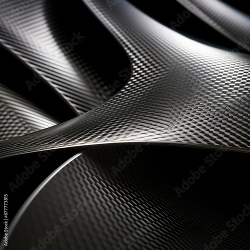 Fondo abstracto con formas aleatorias y textura de fibra de carbono de color negro, con reflejos de luz