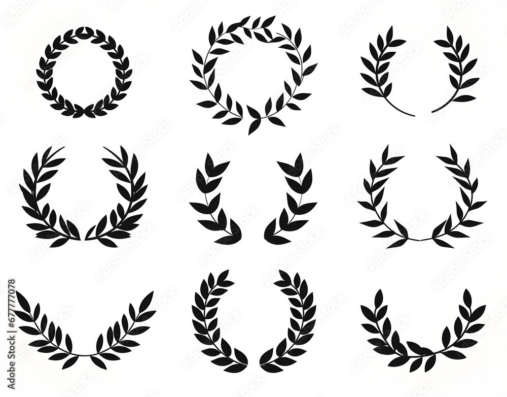 Obraz premium a set of vintage white laurel leaf wreaths on white background
