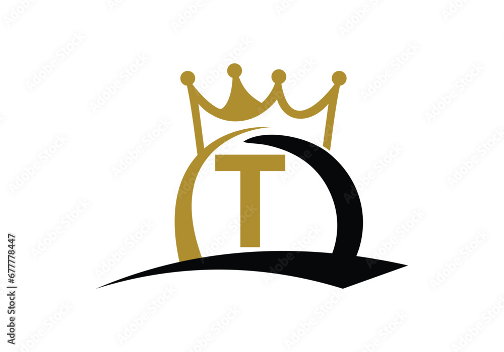 Letter T King Crown Logo Design Vector Template.