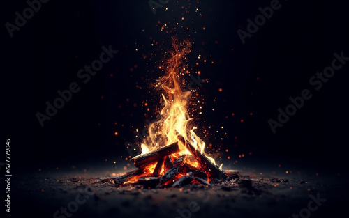 Making a campfire bonfire grilling