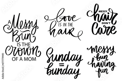 Messy hair women quotes collection, vector illustration V31