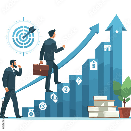 
Advancement in career or professional development, ascending the steps to success, increasing income or enhancing skills to attain business goals concept.