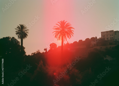 Retro photography of California landscape at sunset photo
