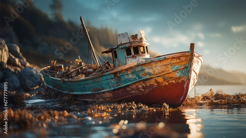 old fishing boat ai generated photo