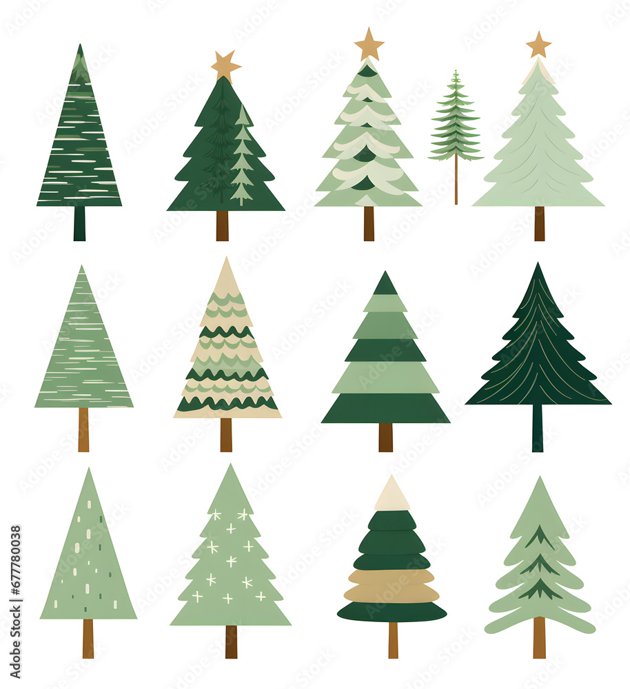 set of christmas trees illustration