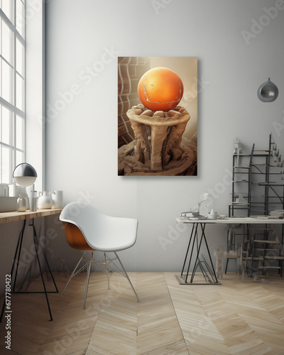 AI generated Canvas mockup in art studio, 3d render photo