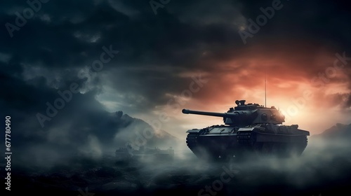 tanks fighting at sunset photo