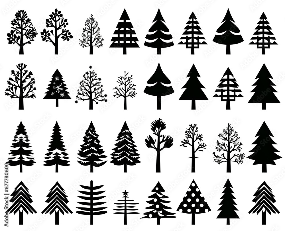 Fototapeta premium set of christmas trees pattern illustration in black and white