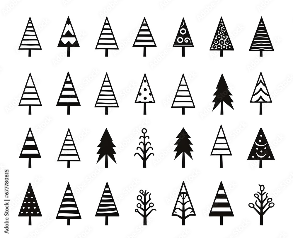 set of christmas trees pattern illustration in black and white set of christmas trees pattern illustration in black and white