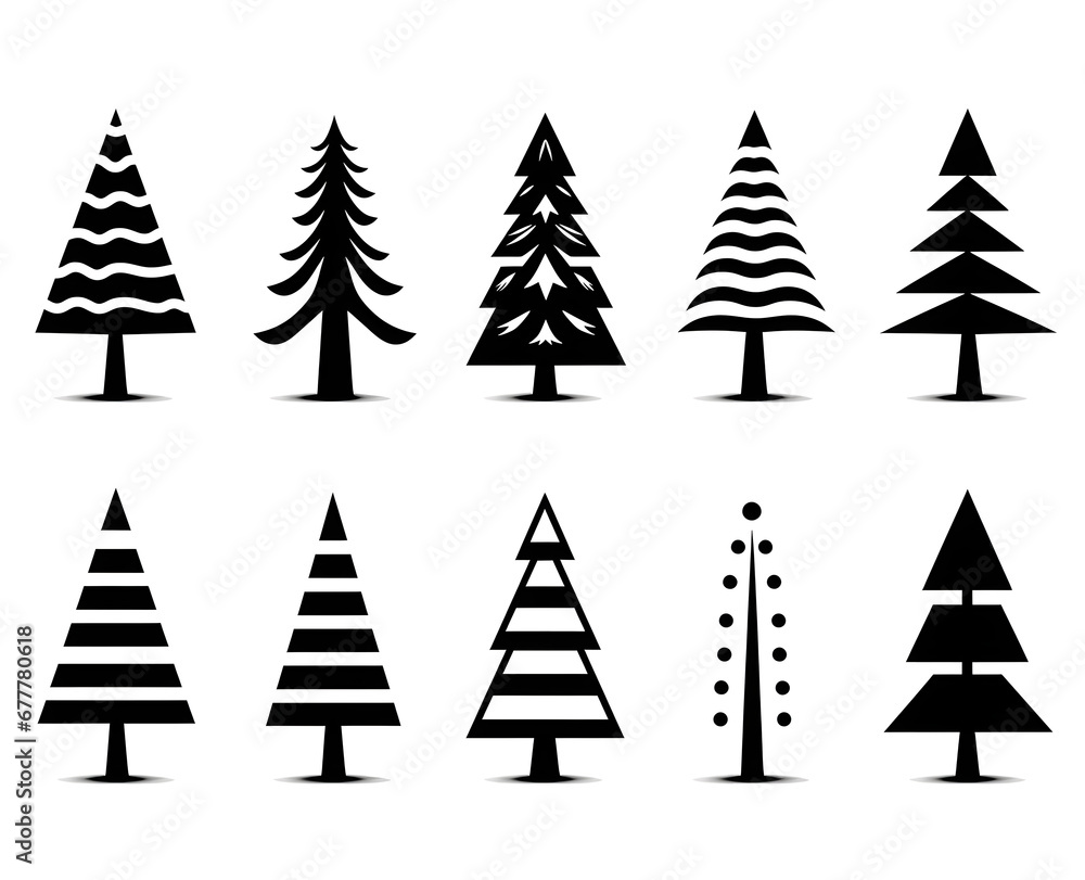 set of christmas trees pattern illustration in black and white set of christmas trees pattern illustration in black and white