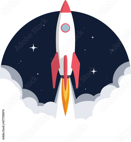 Illustration of a space rocket taking off. Start-up and business success concept.