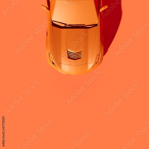 4K Square top or up view a orange metalic supercar with Orange pastel color background isolated, JDM japan car or Japanese Domestic Market, realistic rendered 3d model