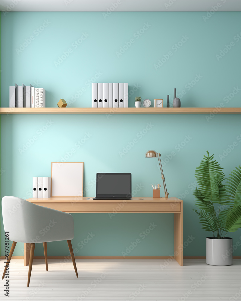 AI generated Cozy workplace interior at home with frame mockup, 3d render AI generated Cozy workplace interior at home with frame mockup, 3d render