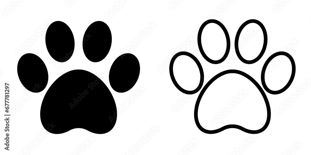 Fototapeta premium Black animal dog footprint paw stamp, solid and outlined. Vector