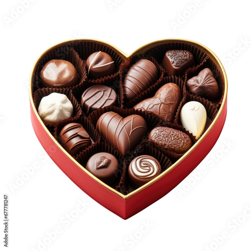 A Valentines Day Heart Shaped Box of Chocolates Isolated on a Transparent Background