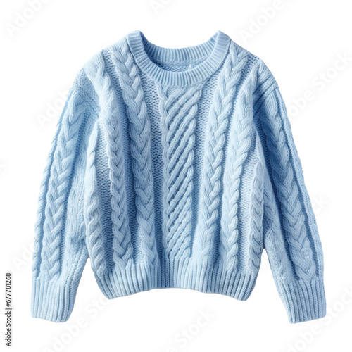 Light Blue Cable Knit Winter Sweater Isolated on a Transparent Background