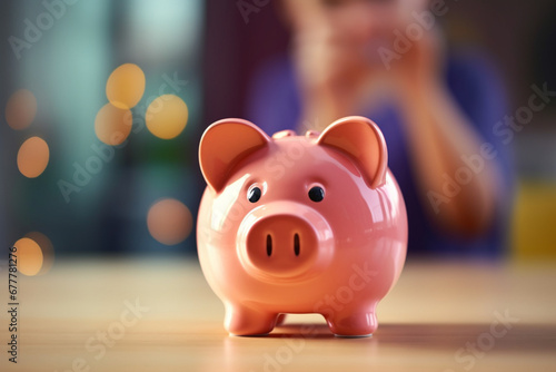 a child throws a coin into a piggy bank. generative ai