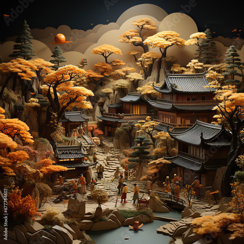 Autumn Harmony: A Tranquil Afternoon in a Japanese Village