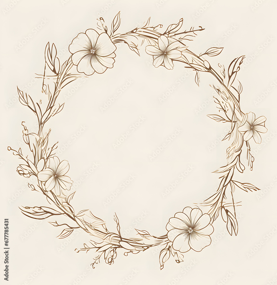 a wreath  made from flowers and leaves on beige background