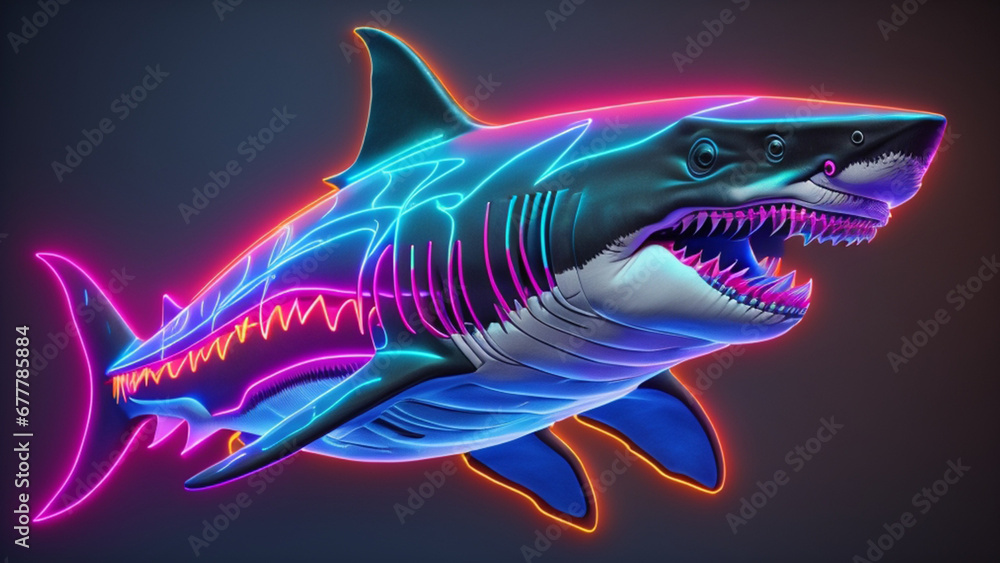 Fototapeta premium a close up of a shark with a neon light on it's face