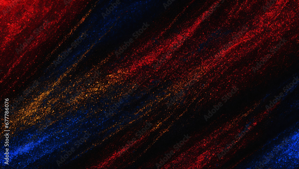 Naklejka premium A dynamic Ruby Red Sapphire Blue Gold glowing grainy gradient background with a deep black noise texture, perfect for a poster, header, or banner design.