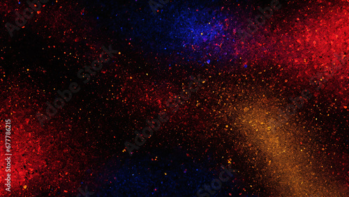 A dynamic Ruby Red Sapphire Blue Gold glowing grainy gradient background with a deep black noise texture, perfect for a poster, header, or banner design.