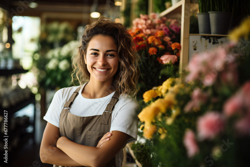 Portrait of happy woman standing in her flower shop,ai generated © Veronica