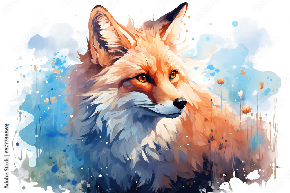 Watercolor fox illustration white background,ai generated