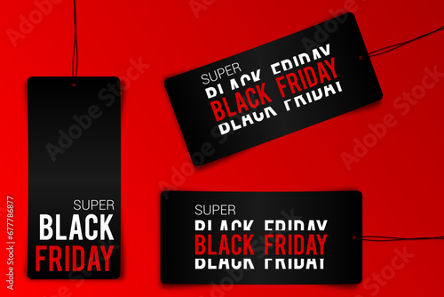 Black friday tag rectangular banner and the rope hanging on transparent background