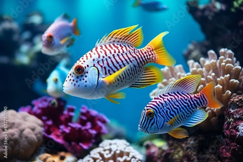 Group of colorful fish and sea animals in the ocean,ai generated photo