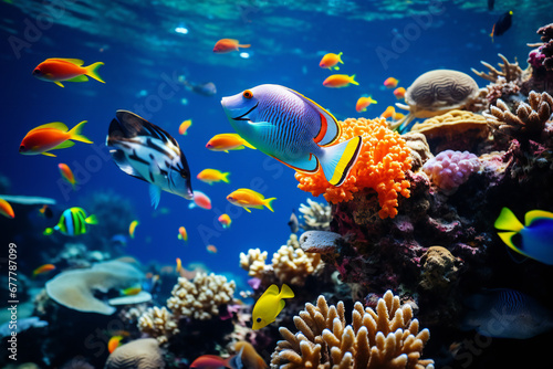 Group of colorful fish and sea animals in the ocean,ai generated © Veronica
