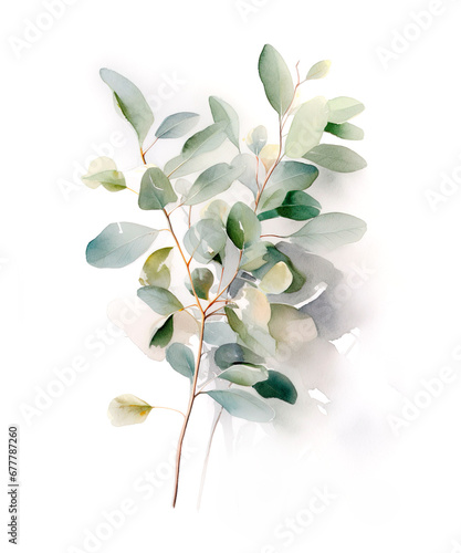 Eucalyptus branch with green leaves. Watercolor illustration
