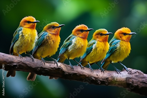 A group of colorful birds on the branch,ai generated © Veronica