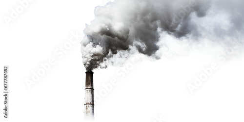 Old factory pipe of boiler coal station with puff black Dirty smoke on the white background  smoke on blue sky background show ecology disaster and strong environmental pollution. AI Generative photo