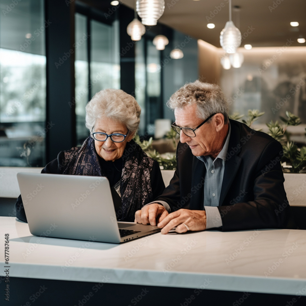 Senior couple in an office working. Senior couple in an office working.