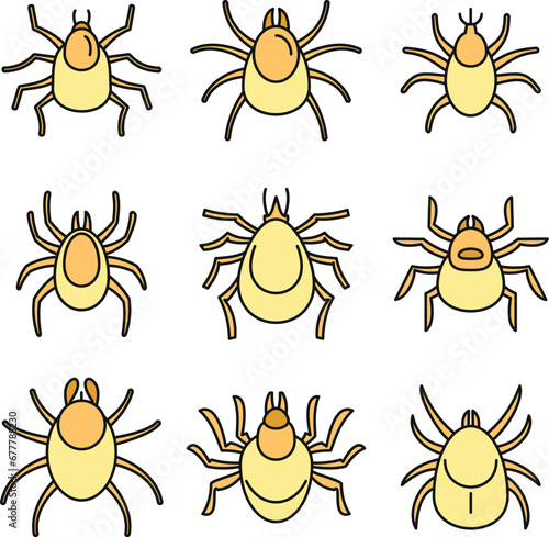 Dust mite icons set. Outline set of dust mite vector icons thin line color flat on white